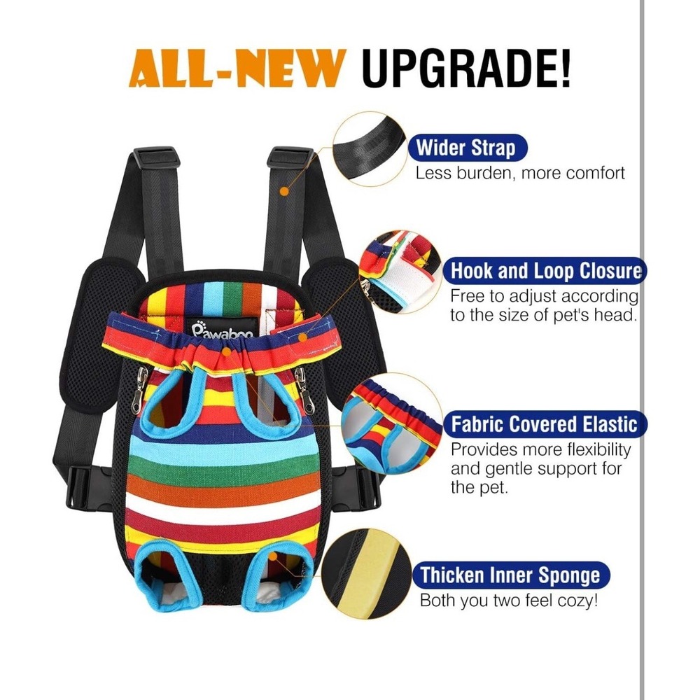 Pawaboo Pet Carrier Backpack, Adjustable Pet Front/Back Dog Bag, Hiking Colorful - Picture 5 of 9